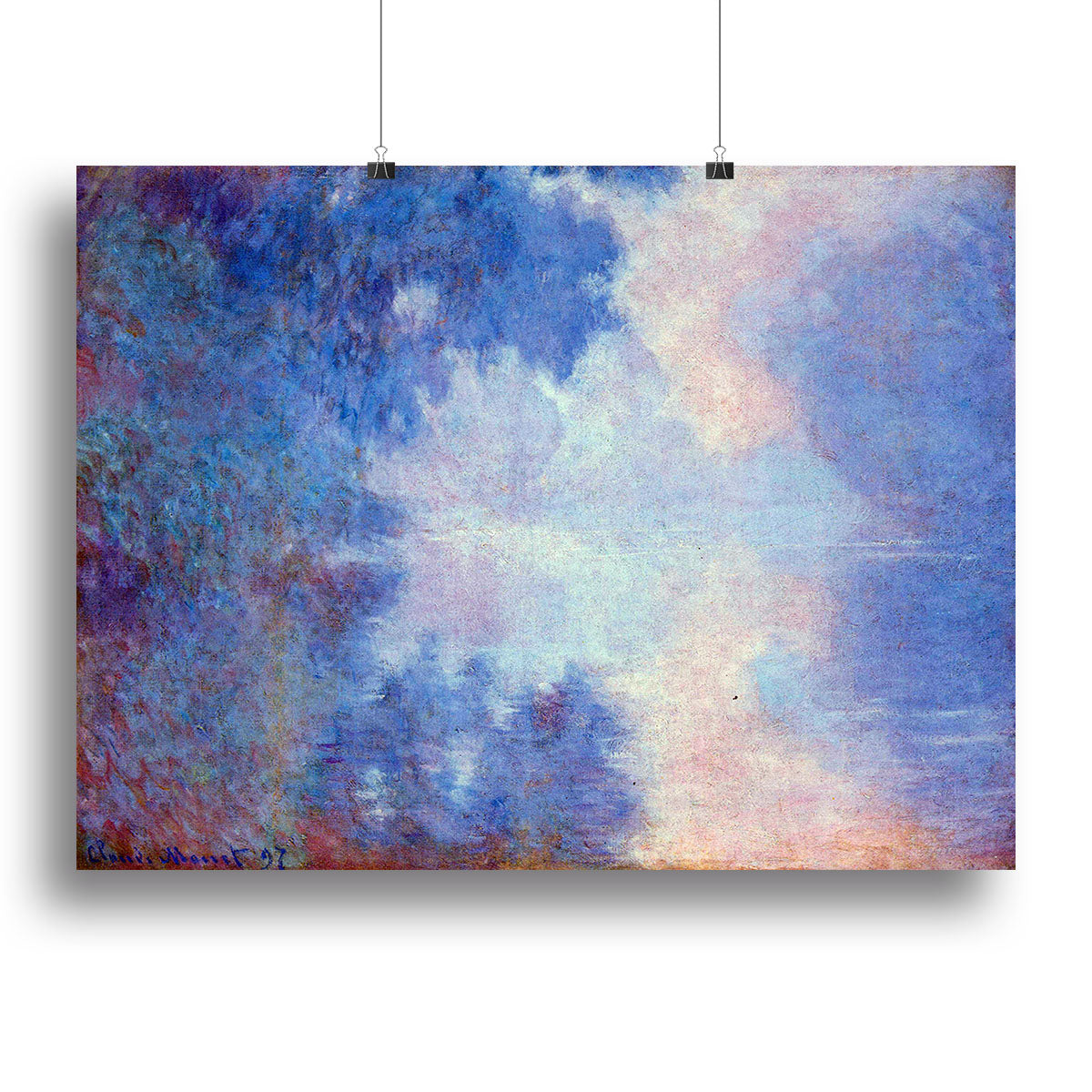 Seine in Morning by Monet canvas print showcasing serene water reflections and soft dawn colors, perfect for home decor.