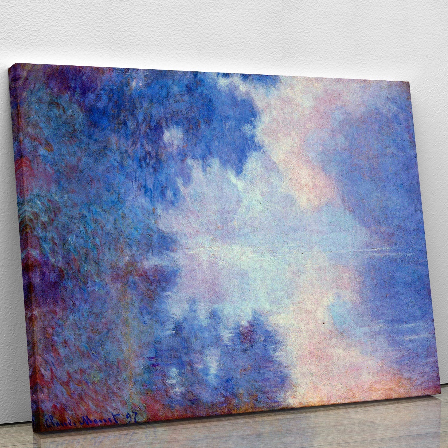 Seine in Morning by Monet canvas print showcasing serene water reflections and soft dawn colors, perfect for home decor.