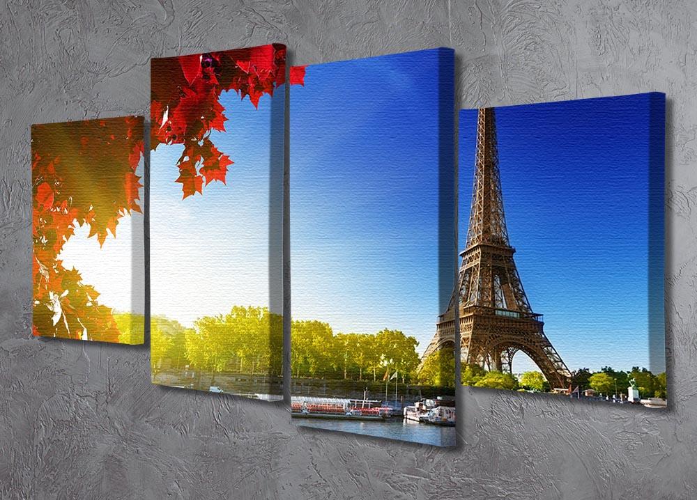 A beautiful 4-split canvas artwork depicting the Seine River in Paris with the Eiffel Tower, showcasing vibrant colors and intricate details.