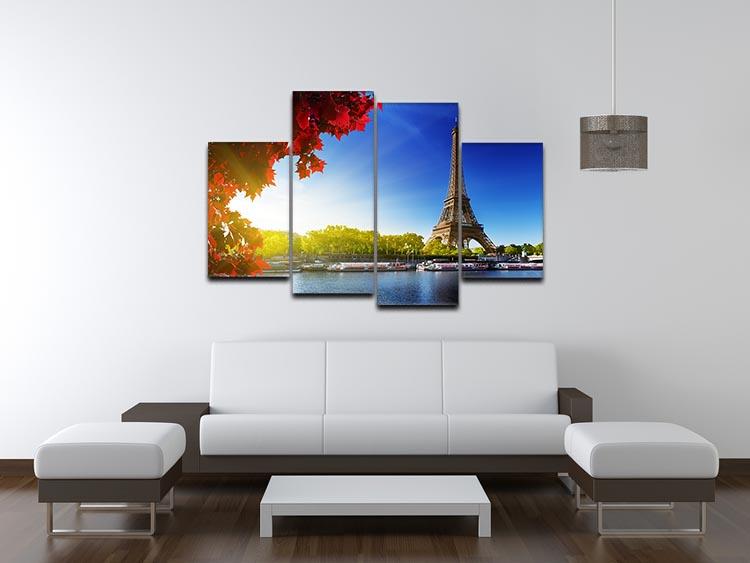 A beautiful 4-split canvas artwork depicting the Seine River in Paris with the Eiffel Tower, showcasing vibrant colors and intricate details.