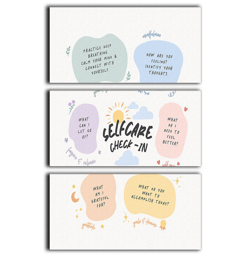 Self Care Checkin 3 Split Panel Canvas Print featuring three cohesive and elegant designs, perfect for enhancing any room's decor.
