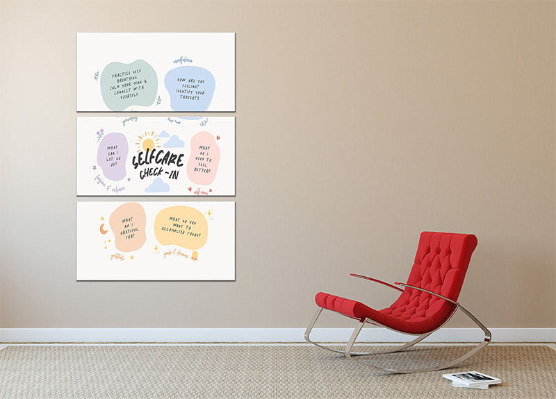 Self Care Checkin 3 Split Panel Canvas Print featuring three cohesive and elegant designs, perfect for enhancing any room's decor.