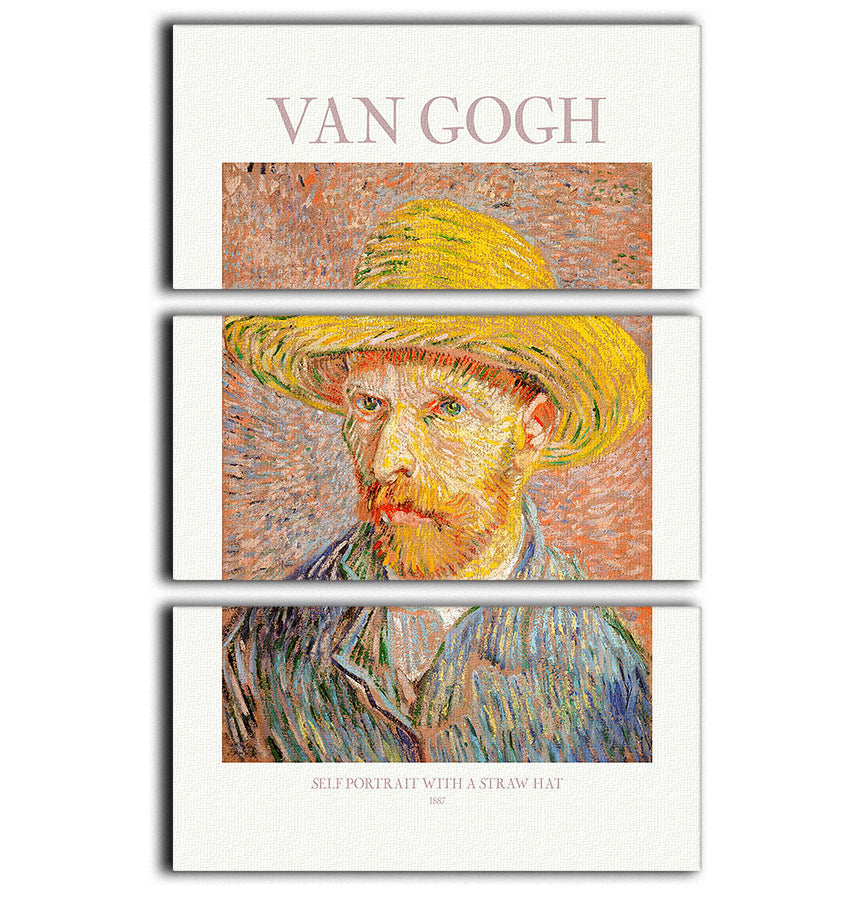 A beautiful 3-panel canvas print featuring a self portrait with a straw hat, showcasing vibrant colors and artistic detail.