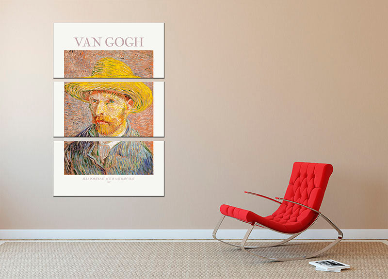 A beautiful 3-panel canvas print featuring a self portrait with a straw hat, showcasing vibrant colors and artistic detail.
