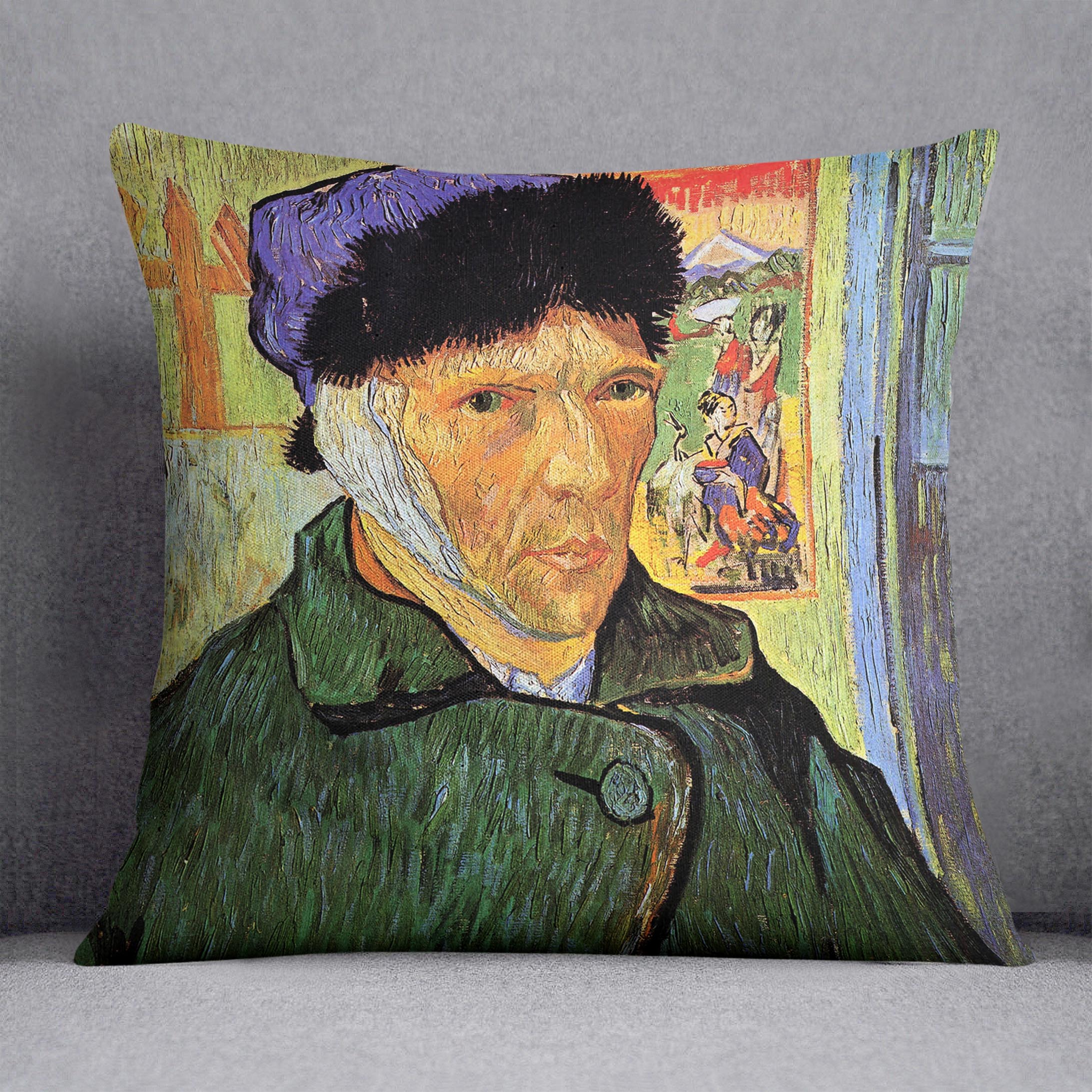 Self-Portrait 11 by Van Gogh Cushion featuring vibrant colors on luxurious vegan faux suede, perfect for home decor.