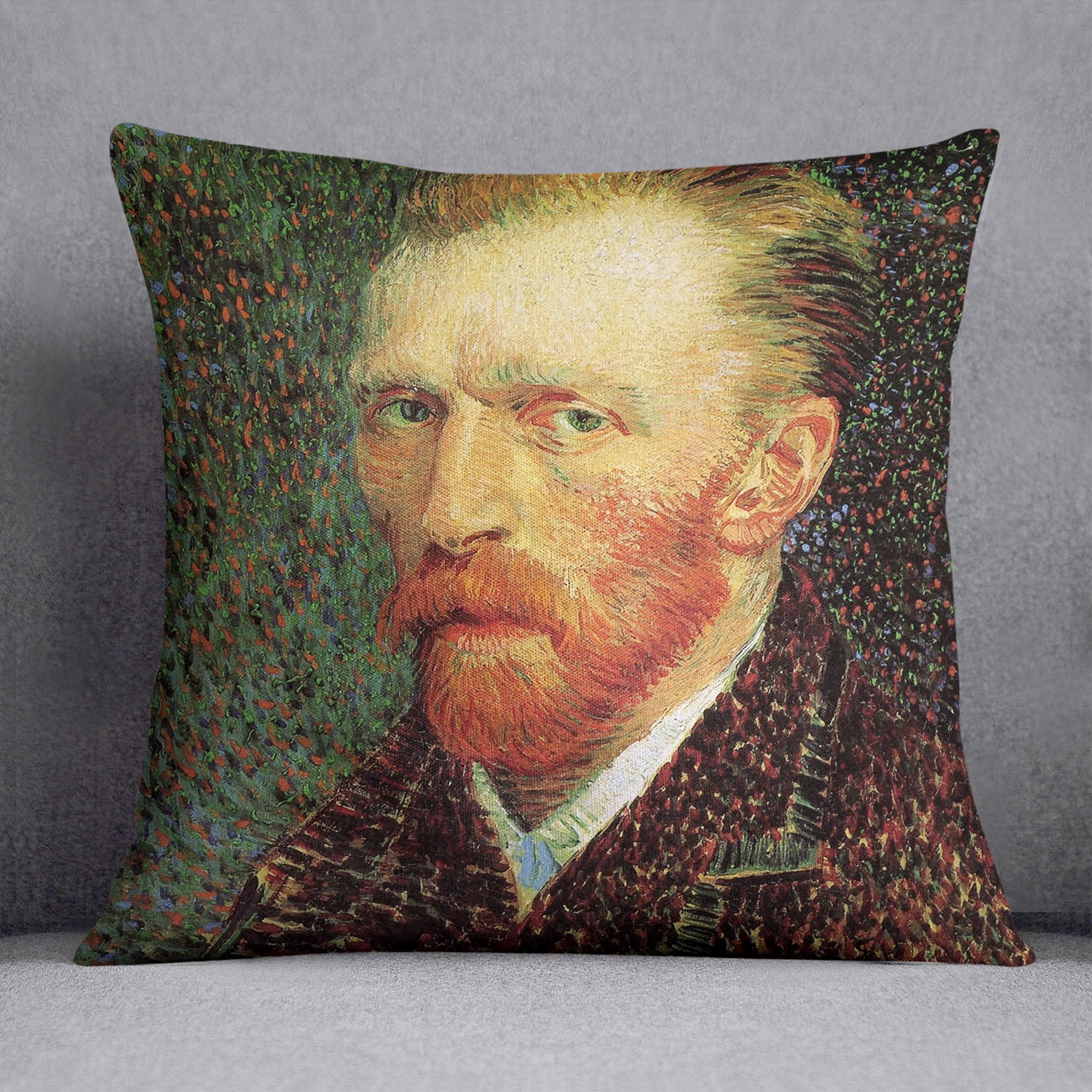Self-Portrait 3 by Van Gogh Cushion featuring vibrant colors on luxurious vegan faux suede, perfect for home decor.