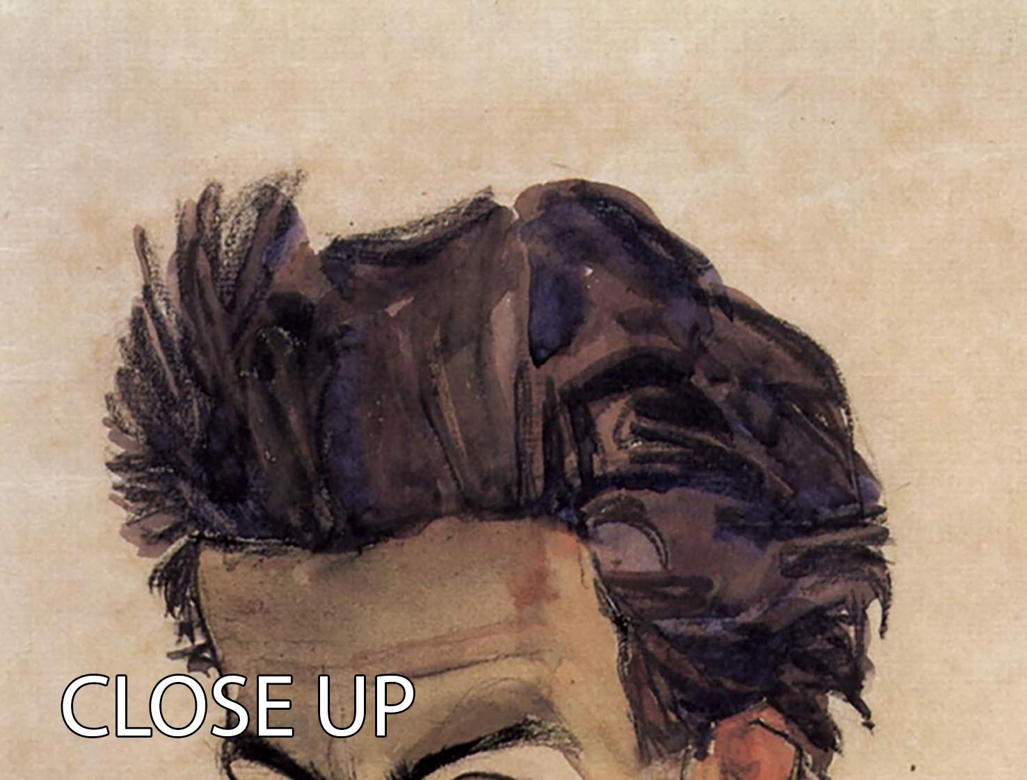 Three-panel canvas print featuring Egon Schiele's self-portrait, showcasing vibrant colors and intricate details.