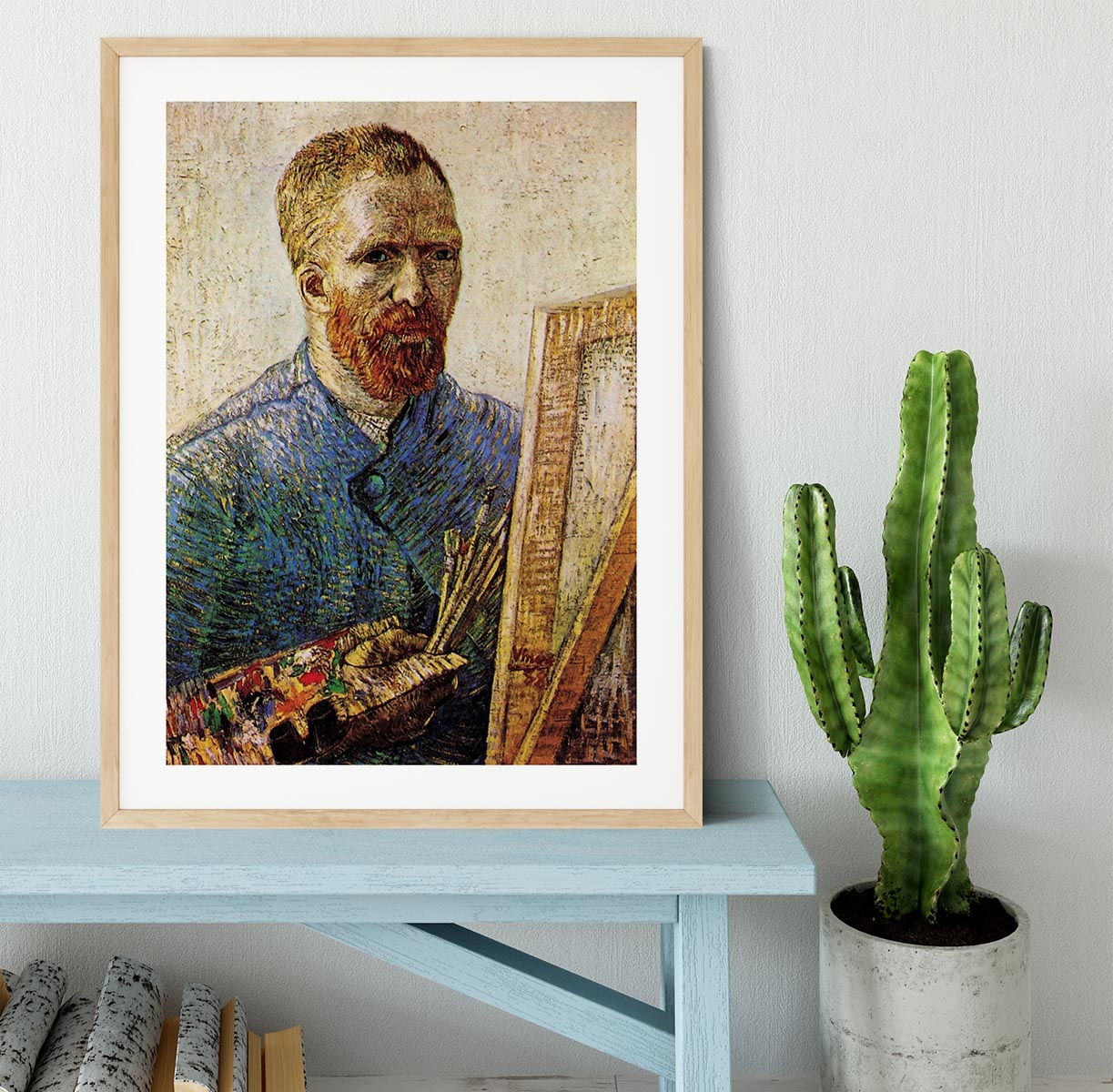 Framed print of Van Gogh's Self-Portrait in Front of the Easel, showcasing vibrant colors and intricate details.