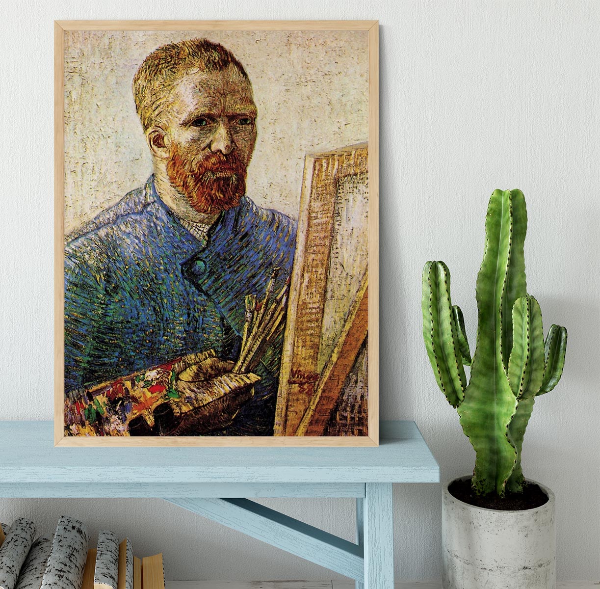 Framed print of Van Gogh's Self-Portrait in Front of the Easel, showcasing vibrant colors and intricate details.