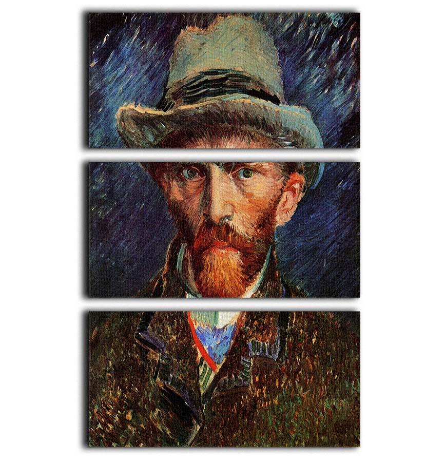 Three-panel canvas art featuring Van Gogh's Self-Portrait with Grey Felt Hat, showcasing vibrant colors and intricate details.