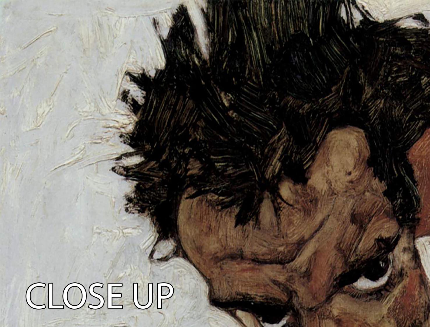 Three-panel canvas art featuring Egon Schiele's Self-portrait with lowered head, showcasing intricate details and vibrant colors.