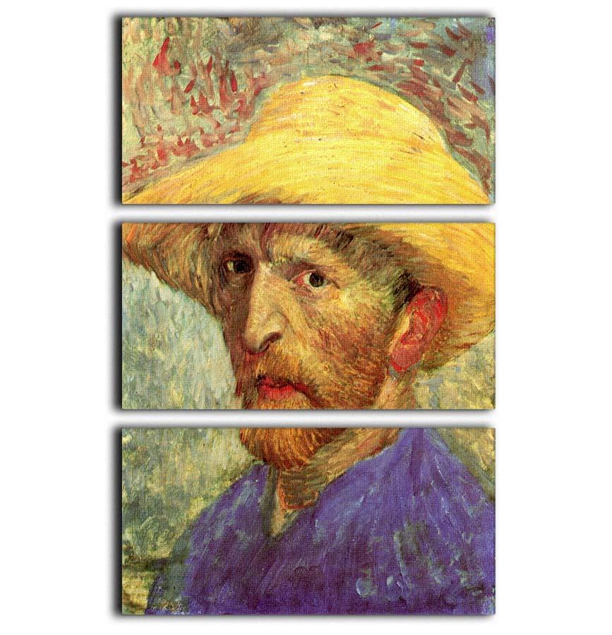 Self-Portrait with Straw Hat 3 by Van Gogh, displayed as a 3-panel canvas print, showcasing vibrant colors and intricate details.