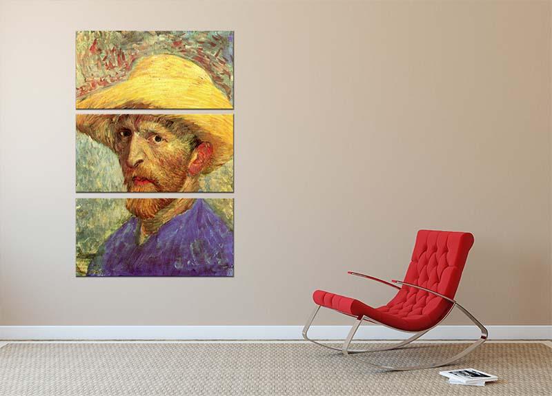 Self-Portrait with Straw Hat 3 by Van Gogh, displayed as a 3-panel canvas print, showcasing vibrant colors and intricate details.