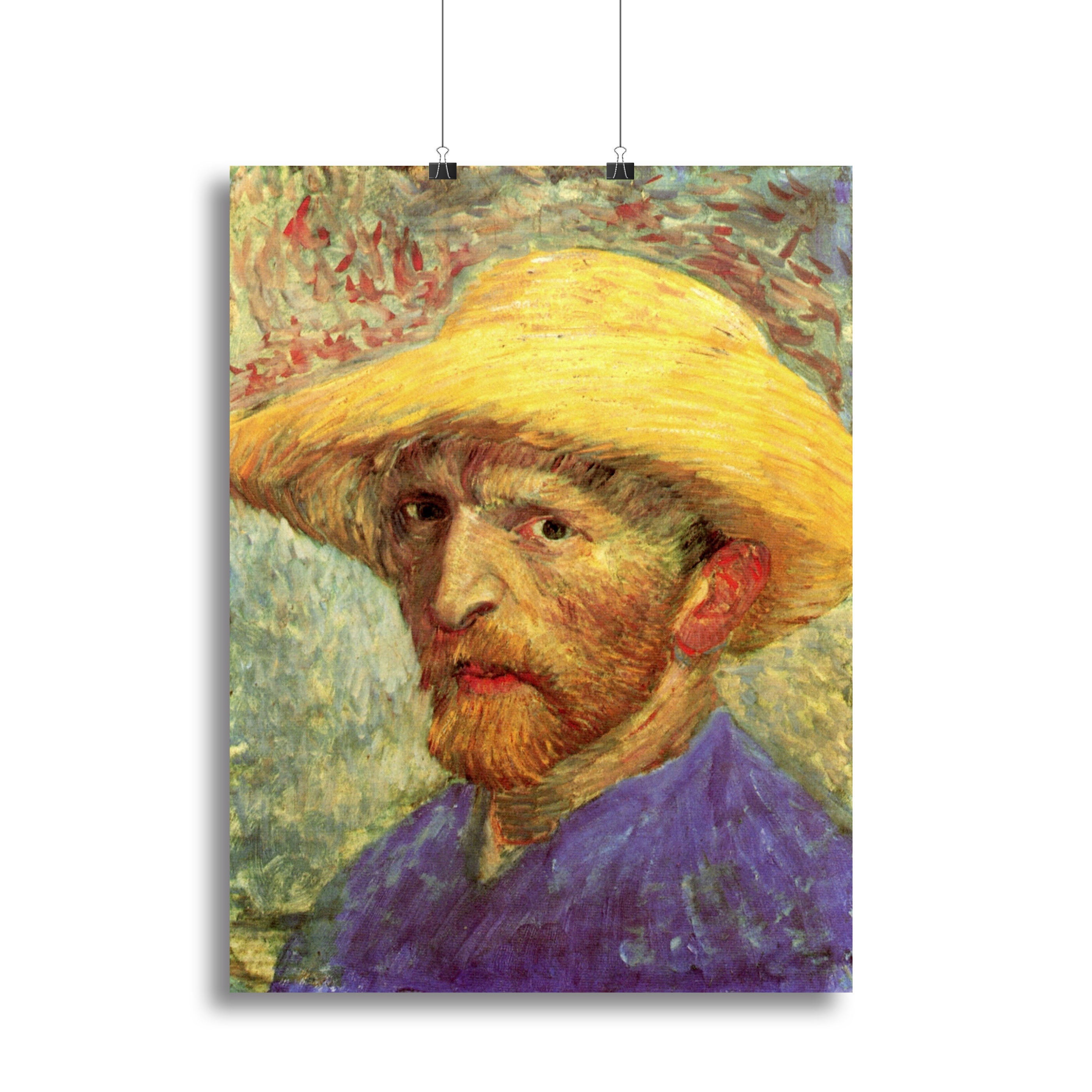 Canvas print of Van Gogh's Self-Portrait with Straw Hat, showcasing vibrant colors and expressive brushwork.