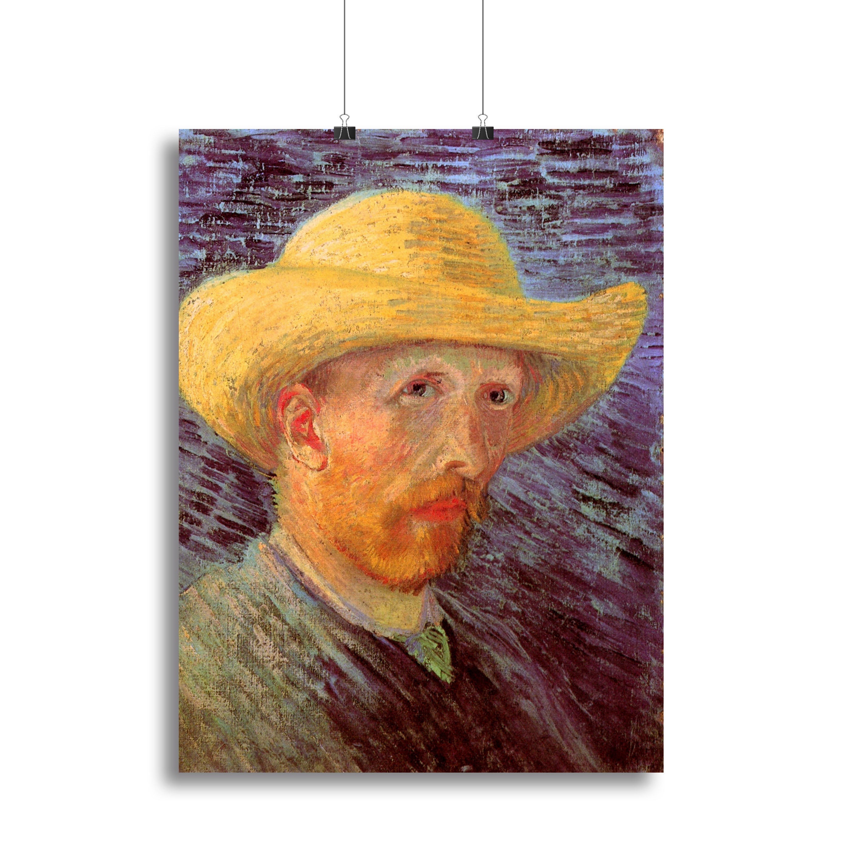 Canvas print of Van Gogh's Self-Portrait with Straw Hat, showcasing vibrant colors and intricate details.