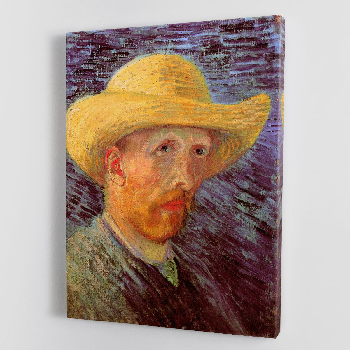 Canvas print of Van Gogh's Self-Portrait with Straw Hat, showcasing vibrant colors and intricate details.