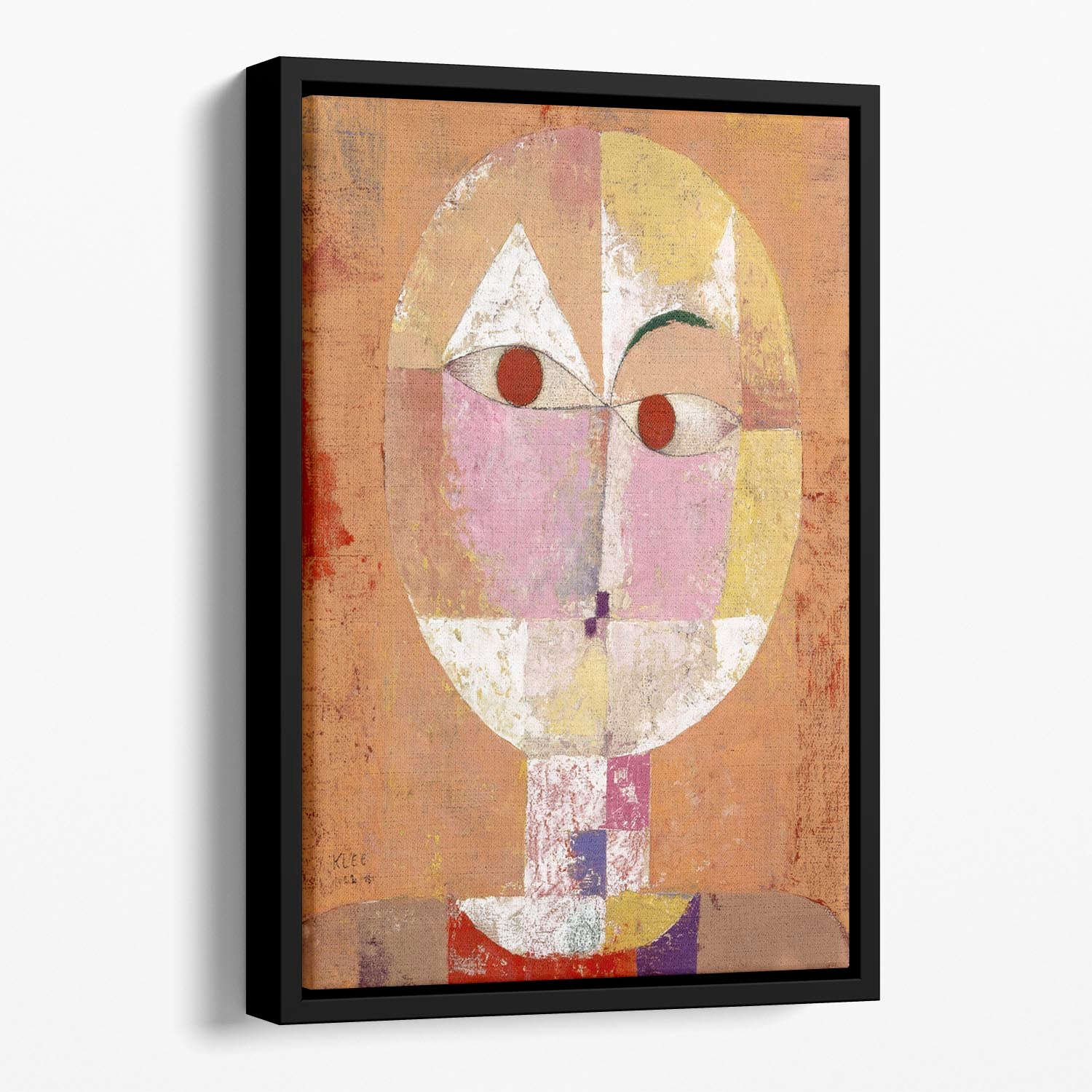 Senecio Baldgreis 1922 No.1 Floating Framed Canvas featuring vibrant abstract colors in a handcrafted wooden frame.