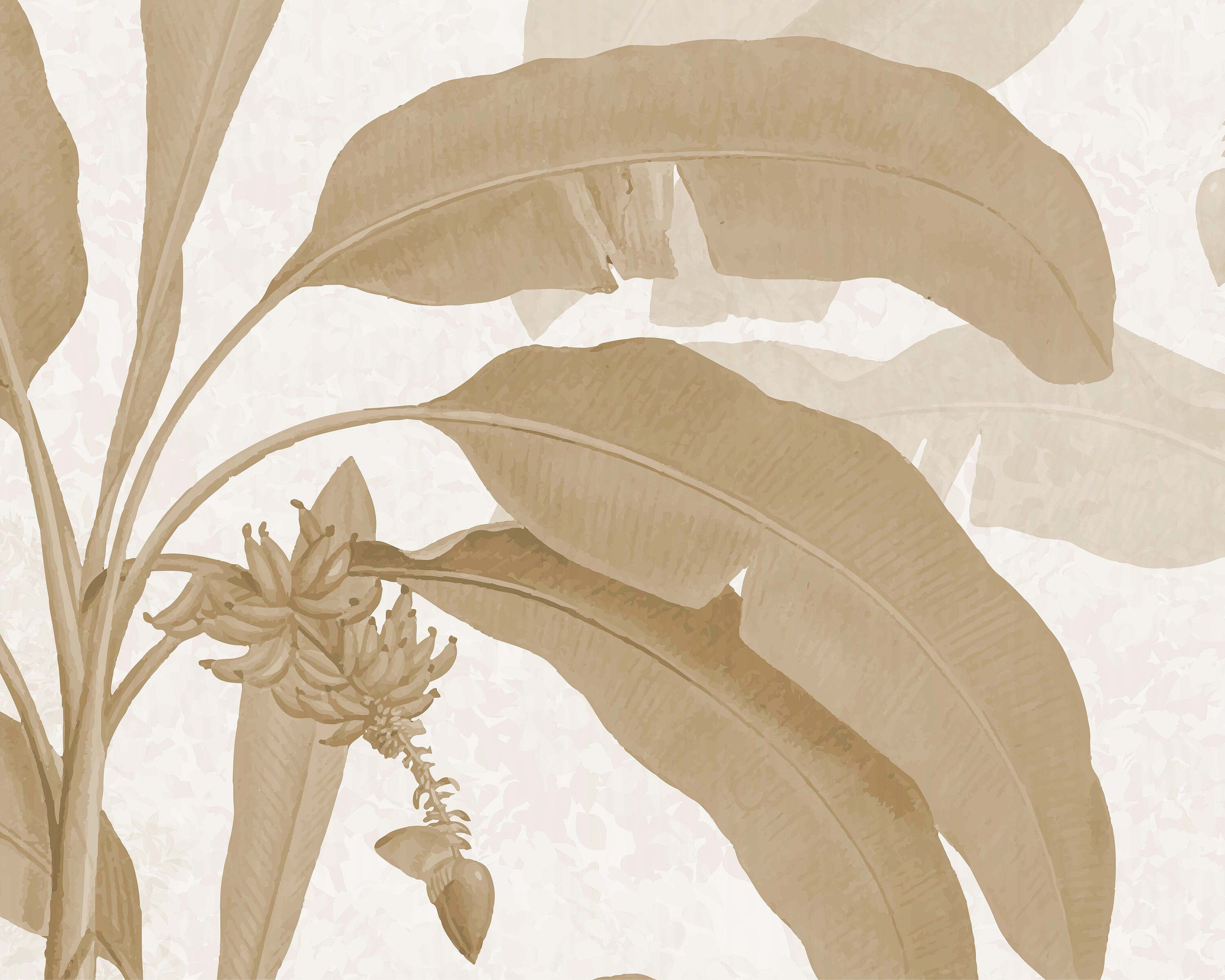 Sepia Tropical Jungle Mural showcasing exotic flora in serene tones, perfect for home decor.