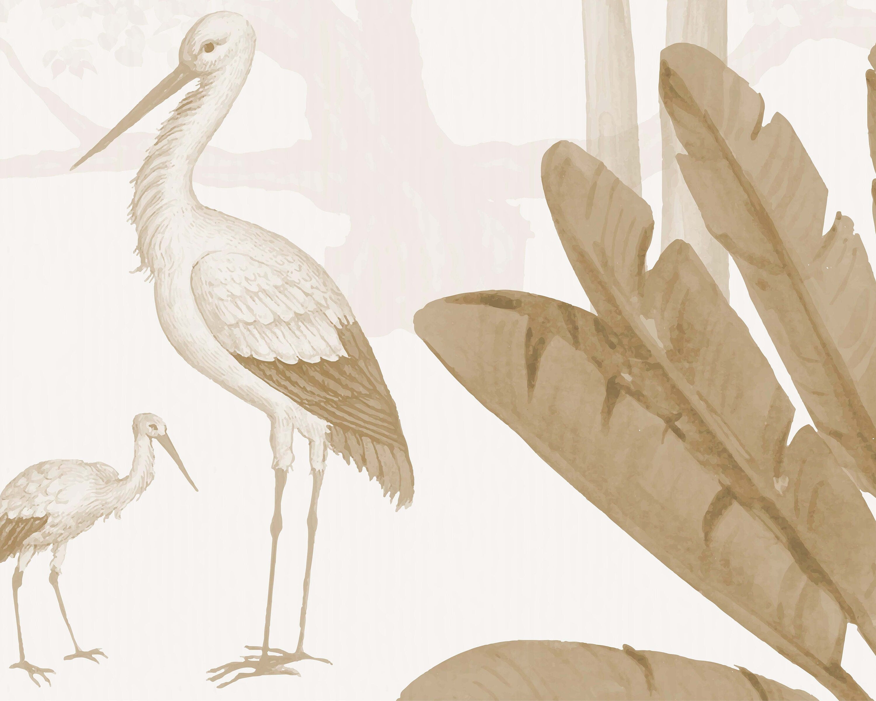 Sepia Tropical Jungle Mural showcasing exotic flora in serene tones, perfect for home decor.