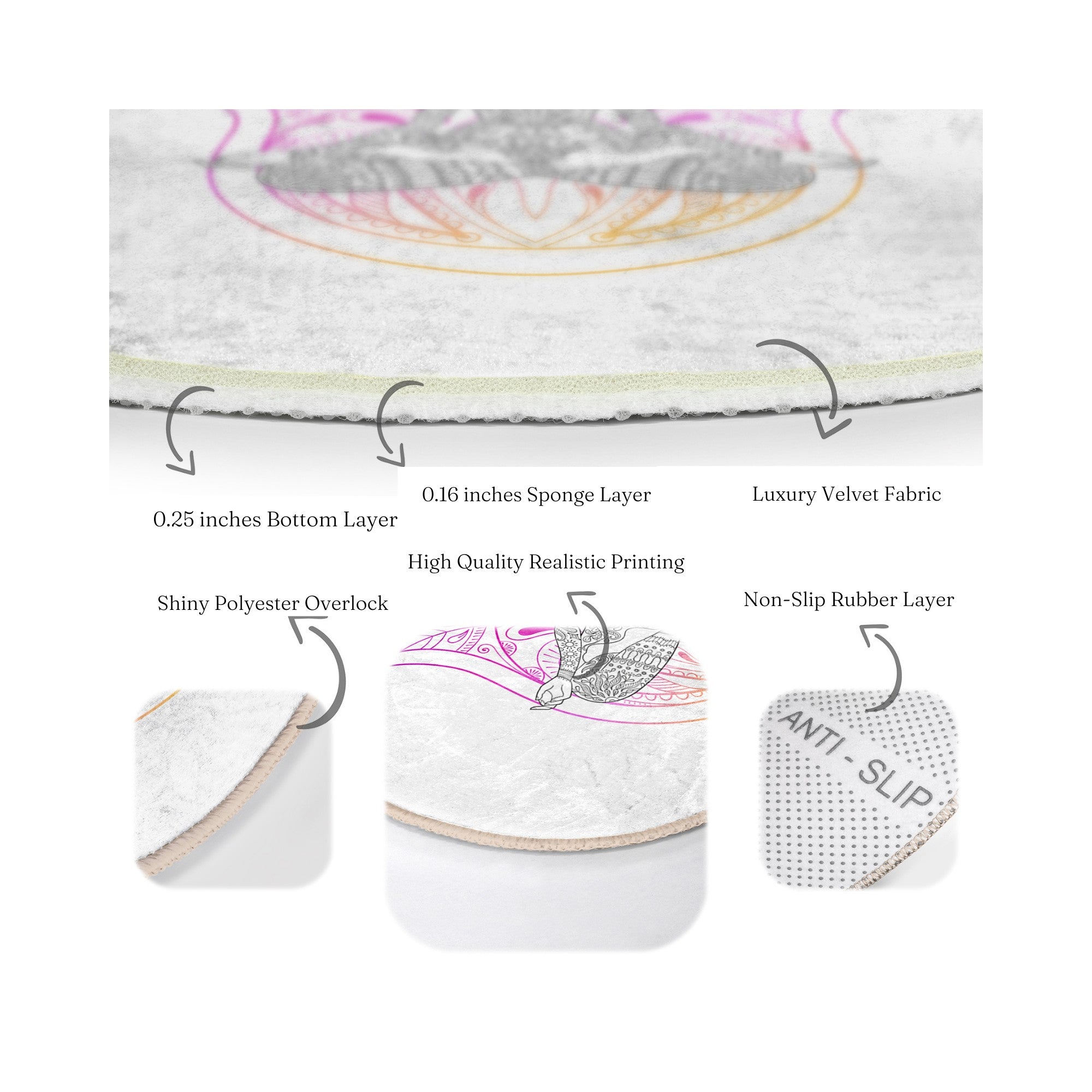 A soft, round yoga meditation rug featuring a serene pattern, perfect for enhancing yoga practice and home decor.