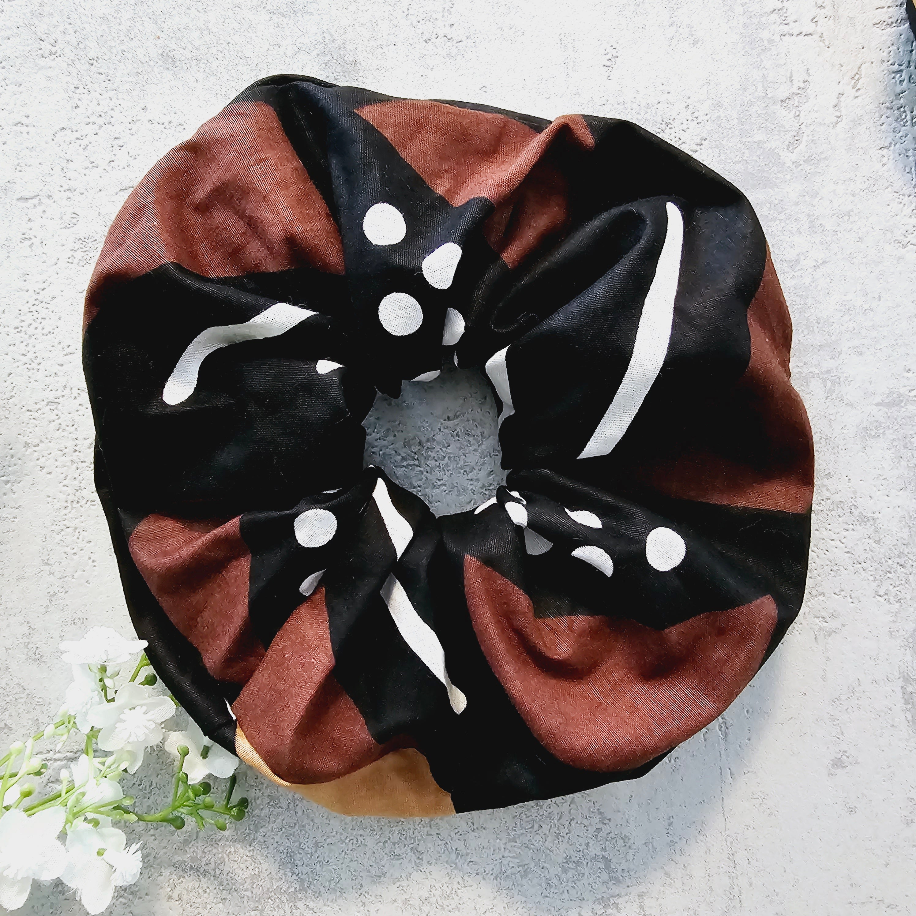 Set of 2 XL Hair Scrunchies in vibrant colors, showcasing their durable fabric and double-elastic design.