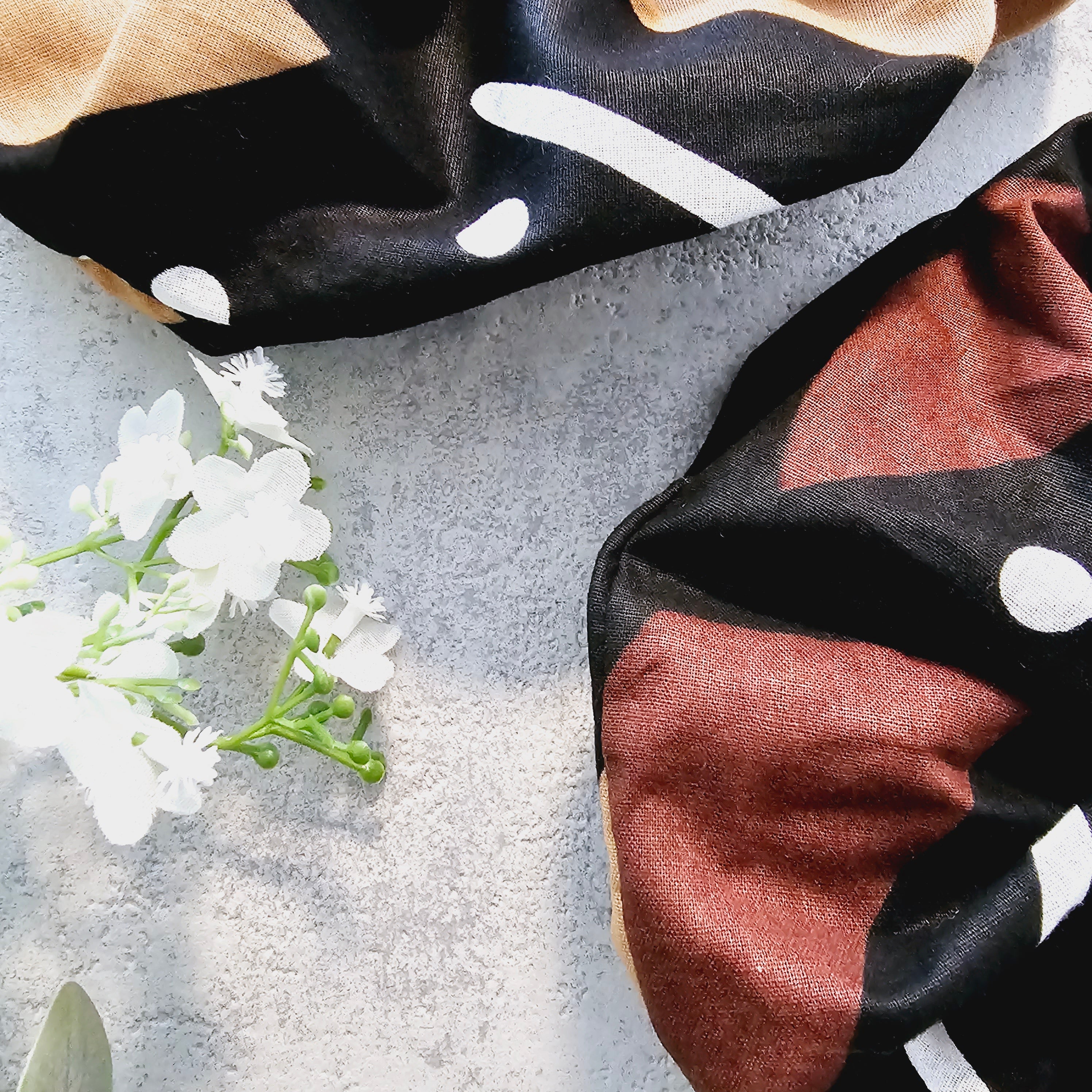 Set of 2 XL Hair Scrunchies in vibrant colors, showcasing their durable fabric and double-elastic design.