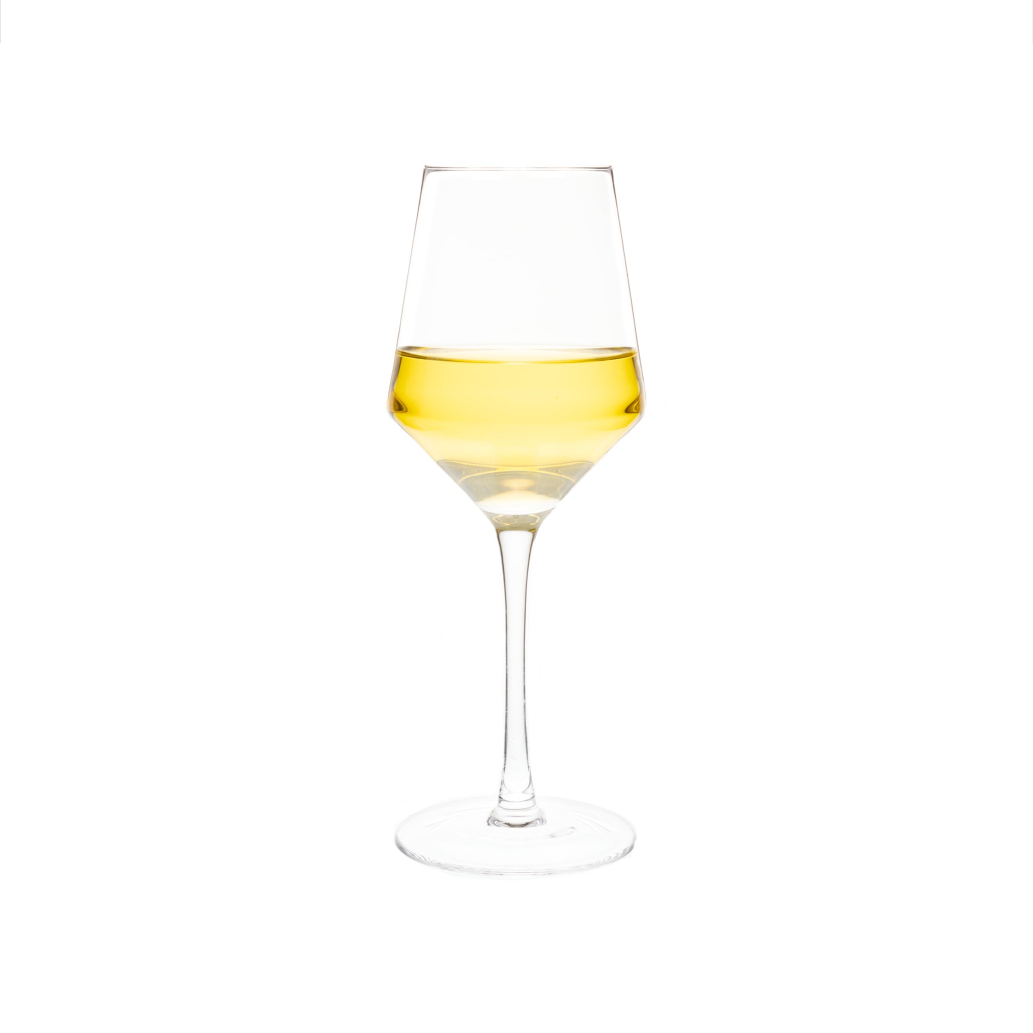 Set of 4 elegant white wine glasses, each with a 14 oz capacity, showcasing a modern design suitable for various occasions.