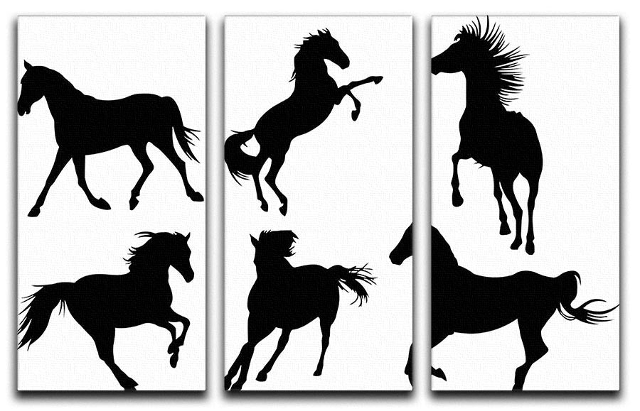 A stunning 3-panel canvas print featuring elegant horse silhouettes against a minimalist background, perfect for home decor.