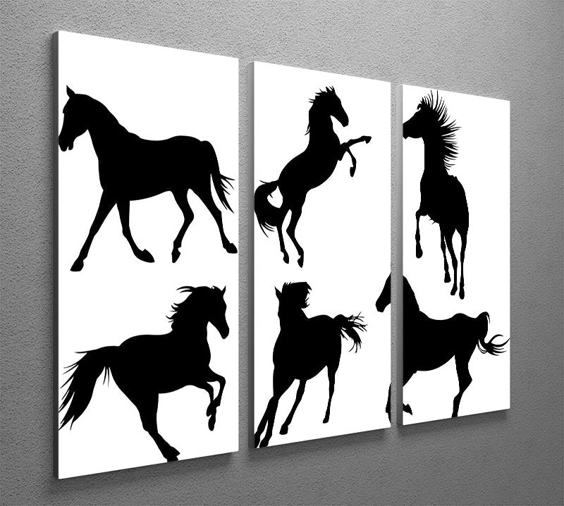 A stunning 3-panel canvas print featuring elegant horse silhouettes against a minimalist background, perfect for home decor.