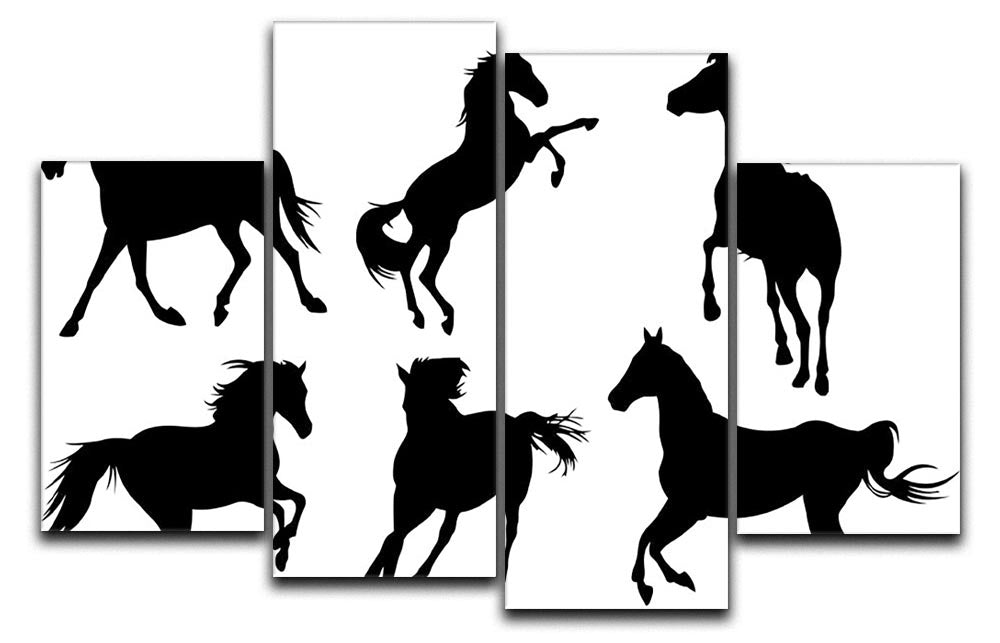 A stunning 4-split canvas artwork featuring elegant horse silhouettes, perfect for home decor.