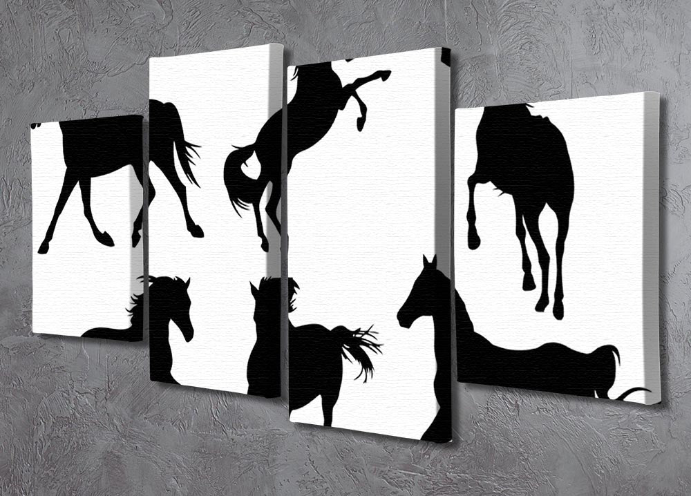 A stunning 4-split canvas artwork featuring elegant horse silhouettes, perfect for home decor.