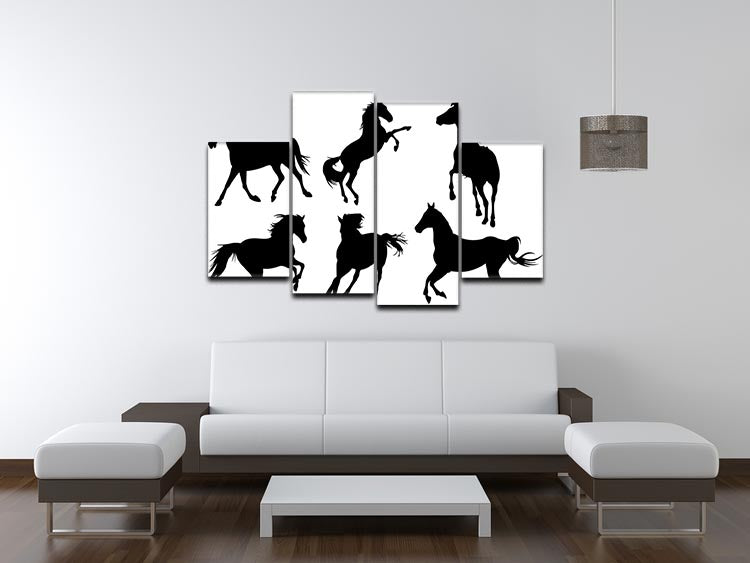 A stunning 4-split canvas artwork featuring elegant horse silhouettes, perfect for home decor.