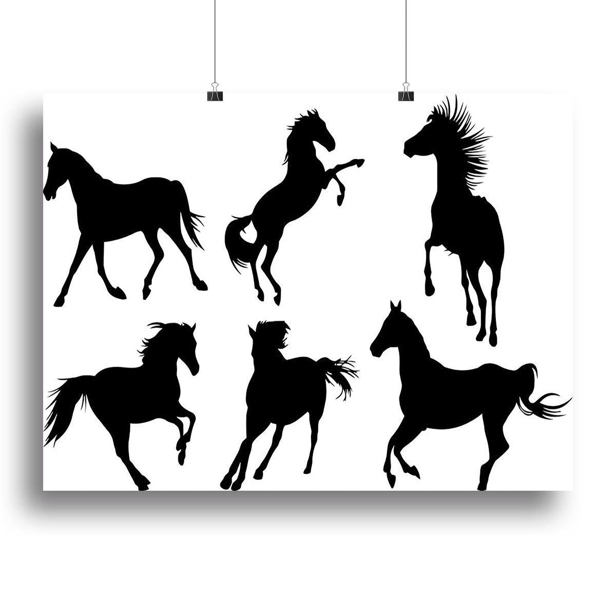 A collection of elegant horse silhouette canvas prints and posters showcasing various designs, perfect for home or office decor.