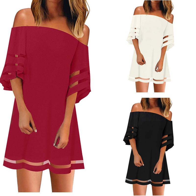 A stylish black and red women's summer T-shirt with flare sleeves and a slash neck design, perfect for casual summer outings.