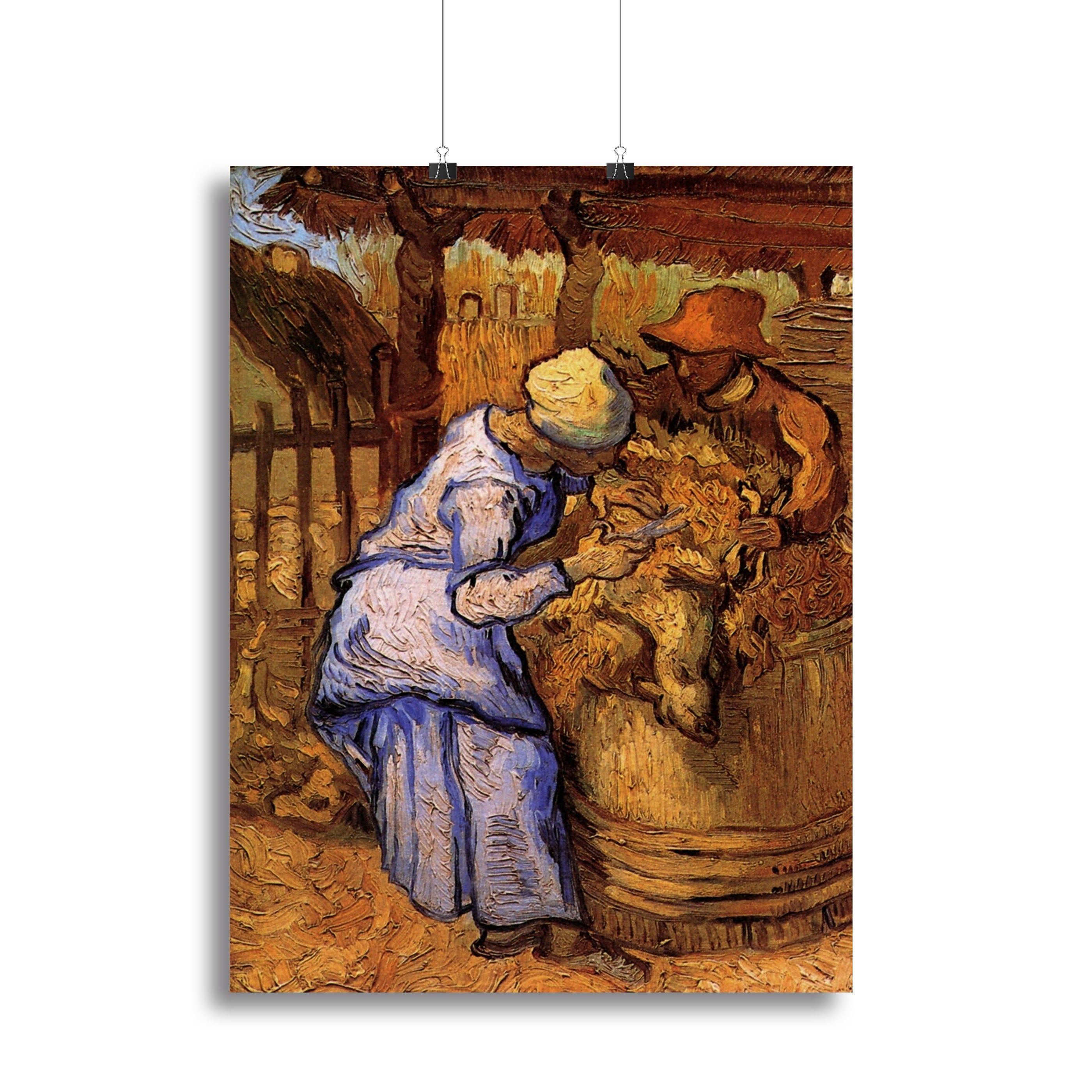 Canvas print of Van Gogh's Sheep Shearers artwork, showcasing vibrant colors and intricate details.