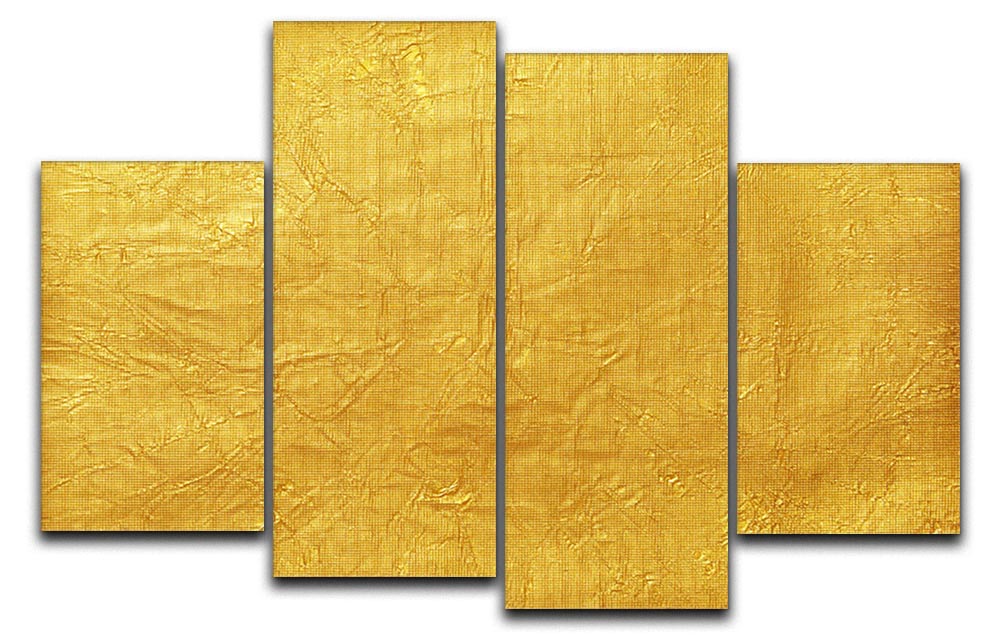 A vibrant 4-split canvas artwork featuring a shiny yellow leaf design, arranged in four panels for a dynamic display.