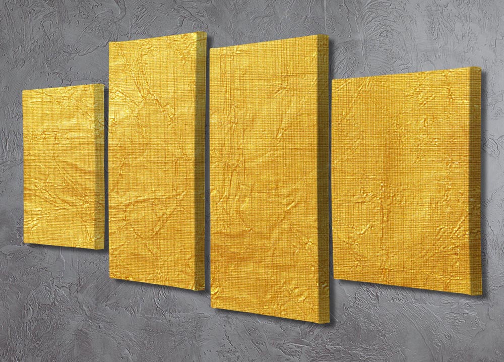 A vibrant 4-split canvas artwork featuring a shiny yellow leaf design, arranged in four panels for a dynamic display.