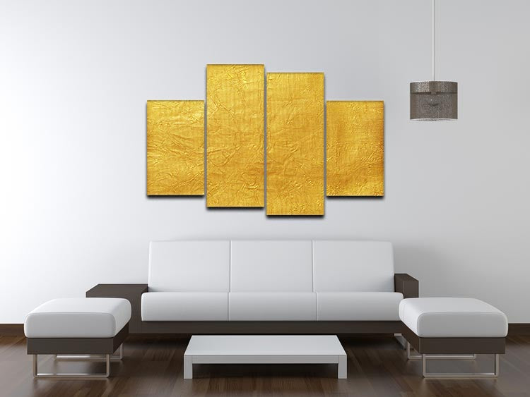 A vibrant 4-split canvas artwork featuring a shiny yellow leaf design, arranged in four panels for a dynamic display.