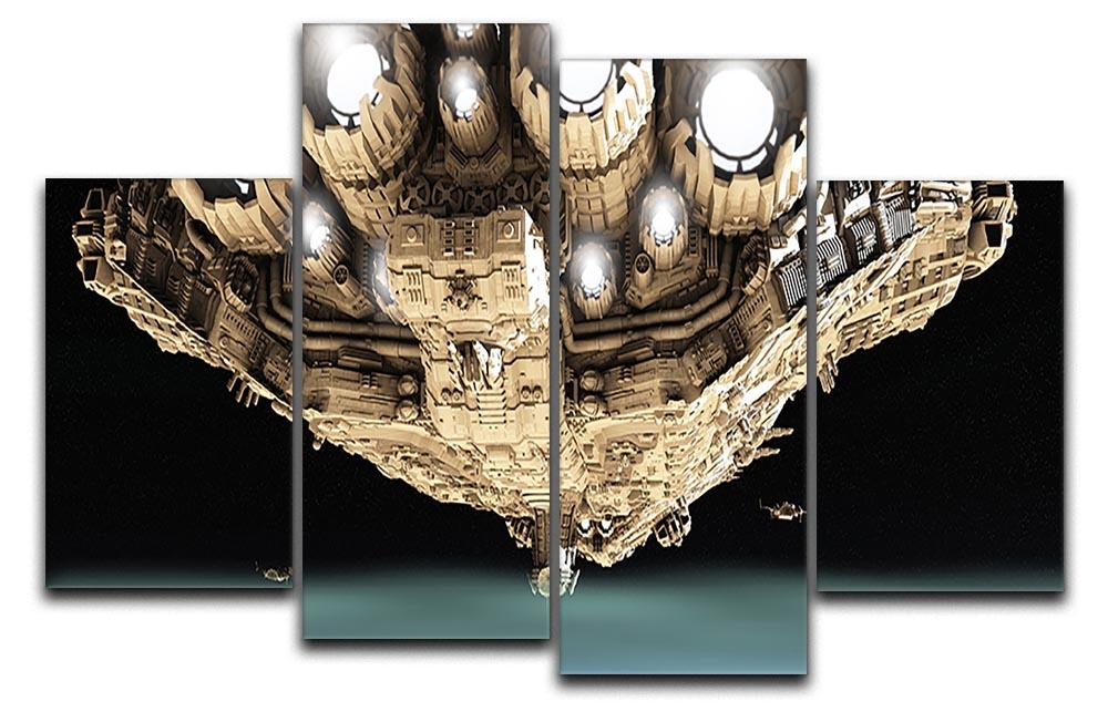 A stunning 4-panel canvas artwork depicting ships in low orbit over a vibrant planet, showcasing dynamic colors and intricate details.