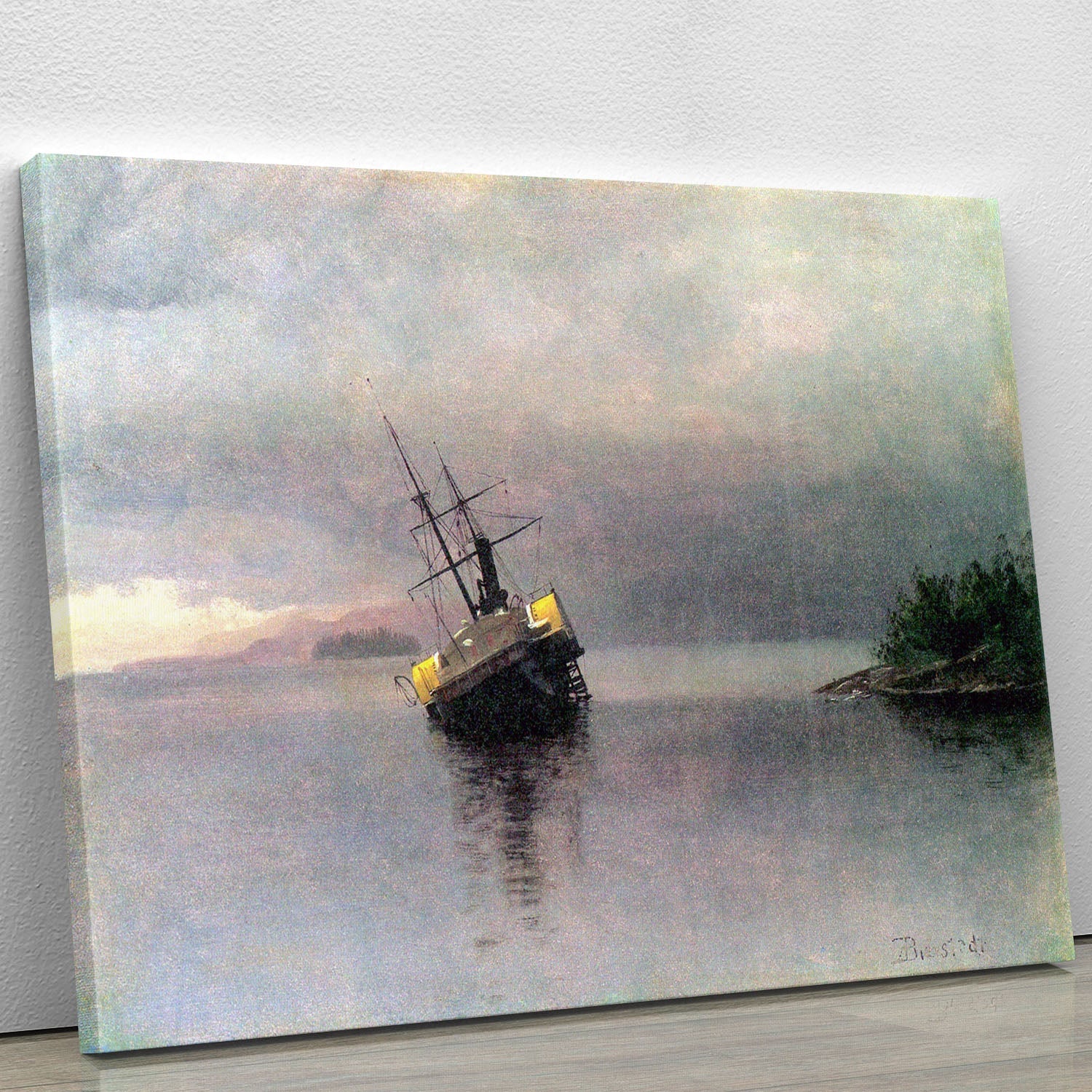 Canvas print of Shipwreck in Loring Bay, Alaska, showcasing a dramatic coastal landscape with a shipwreck.