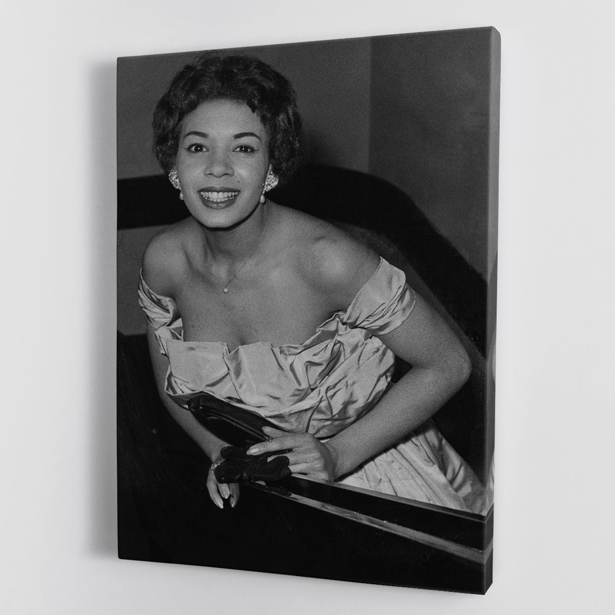 A vibrant canvas print featuring Shirley Bassey, showcasing her iconic presence and elegance, perfect for home decor.
