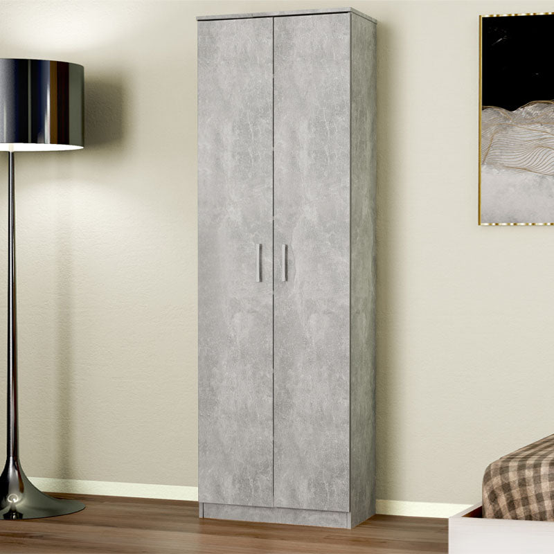 Shoe Rack IBIZA in concrete grey, holding 21 pairs of shoes, showcasing its double-sided design and modern aesthetic.