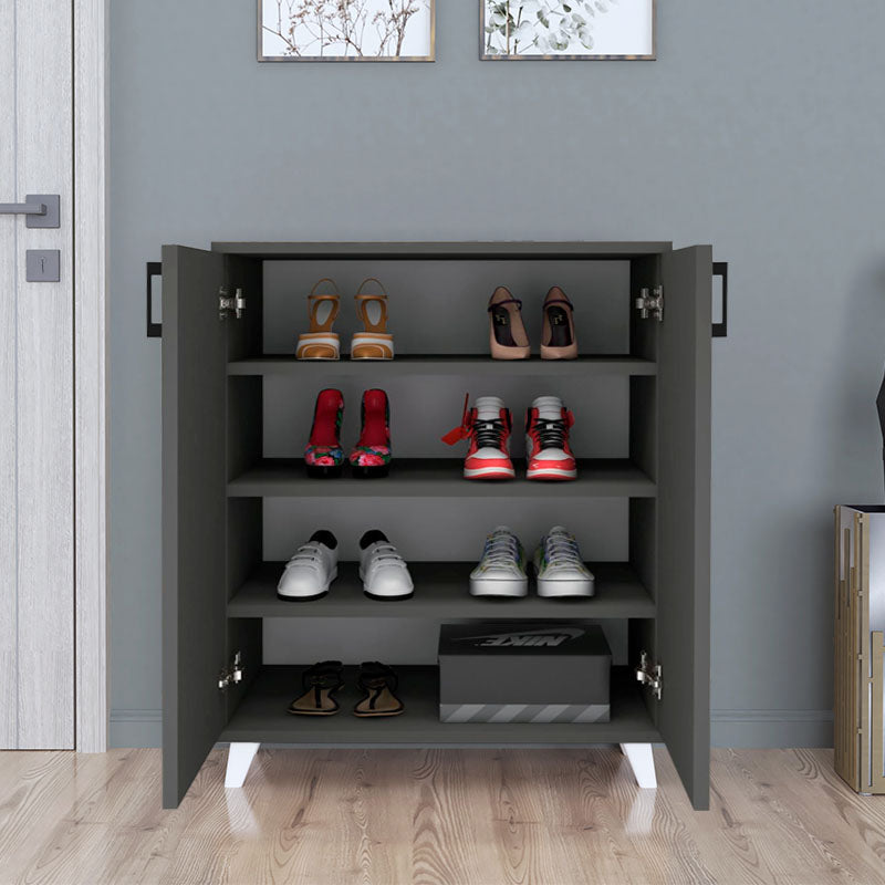 Shoe Rack ICELAND in anthracite color, featuring four shelves and a modern design, suitable for various home settings.
