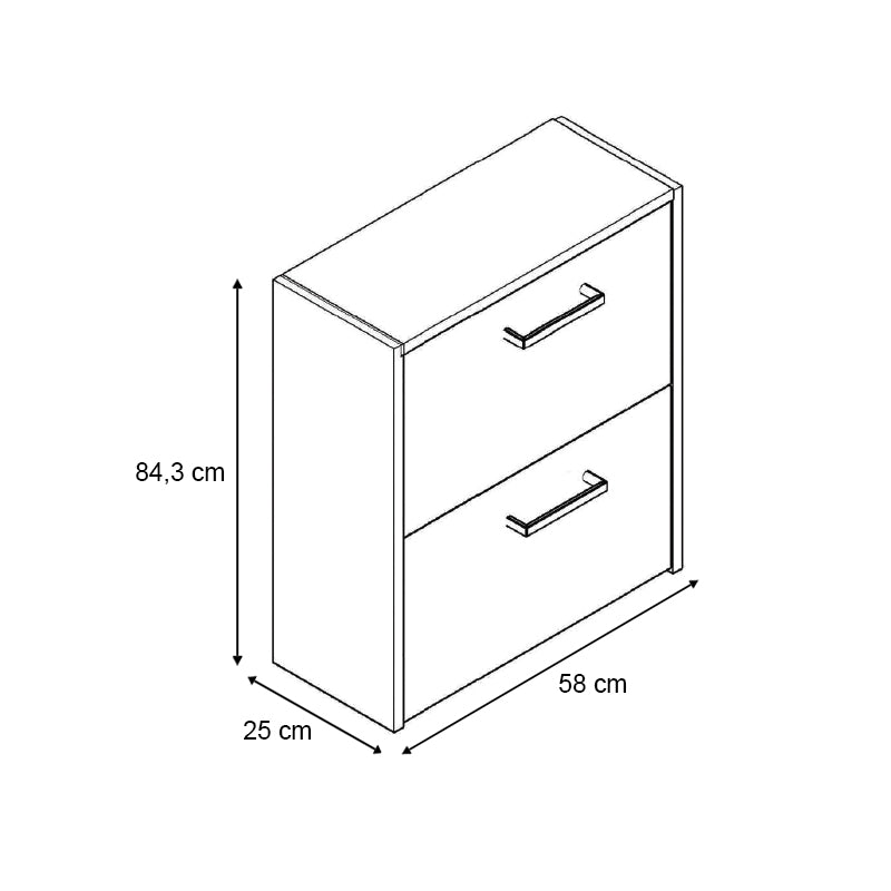 ZOE Shoe Rack in concrete grey, holding 12 pairs of shoes, featuring a modern design and durable melamine construction.