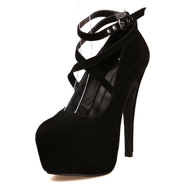 Elegant women's pumps with cross-tied ankle strap and super high heels, perfect for weddings and parties.