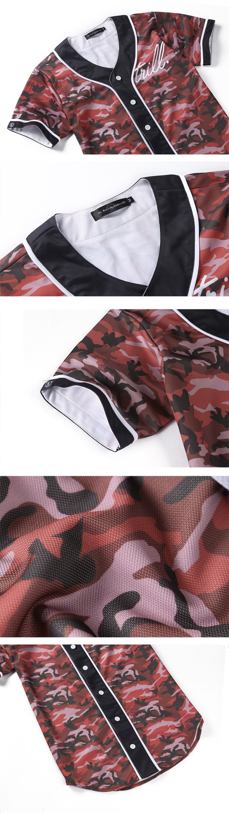 Men's short sleeve baseball jersey in slim fit with V-neck design, made from cotton and spandex blend, ideal for sports and casual wear.