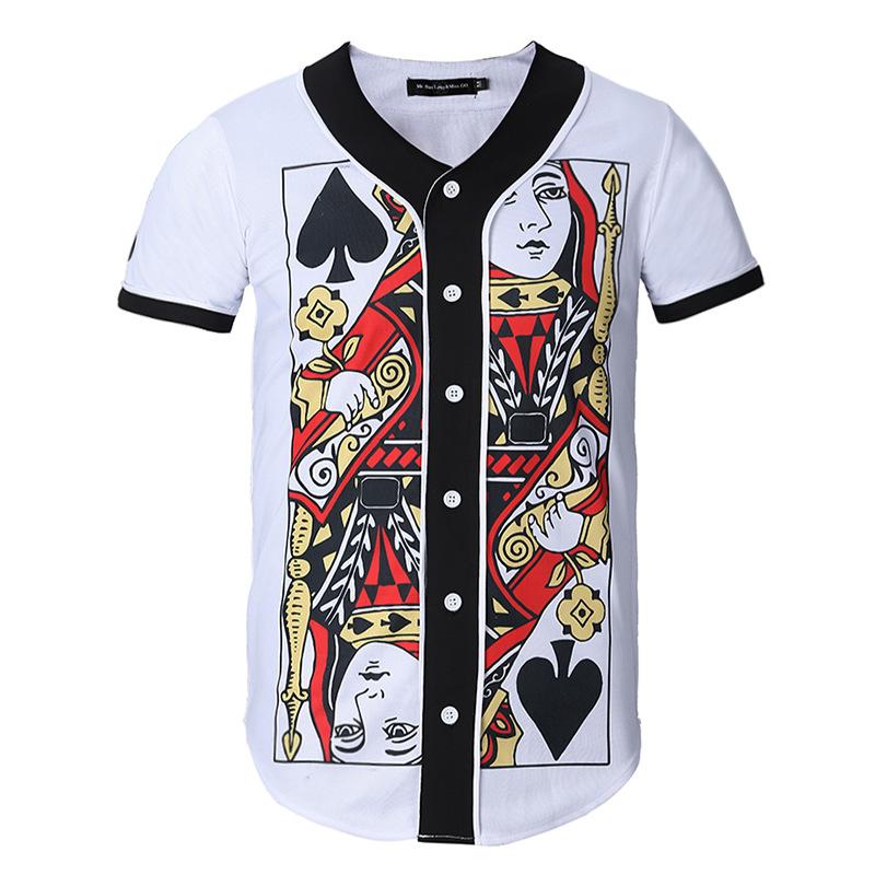Men's short sleeve baseball jersey in slim fit with V-neck design, made from cotton and spandex blend, ideal for sports and casual wear.