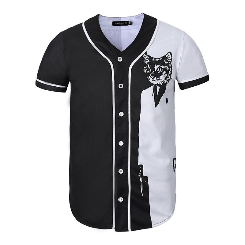Men's short sleeve baseball jersey in slim fit with V-neck design, made from cotton and spandex blend, ideal for sports and casual wear.