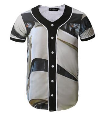 Men's short sleeve baseball jersey in slim fit with V-neck design, made from cotton and spandex blend, ideal for sports and casual wear.