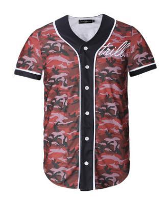 Men's short sleeve baseball jersey in slim fit with V-neck design, made from cotton and spandex blend, ideal for sports and casual wear.
